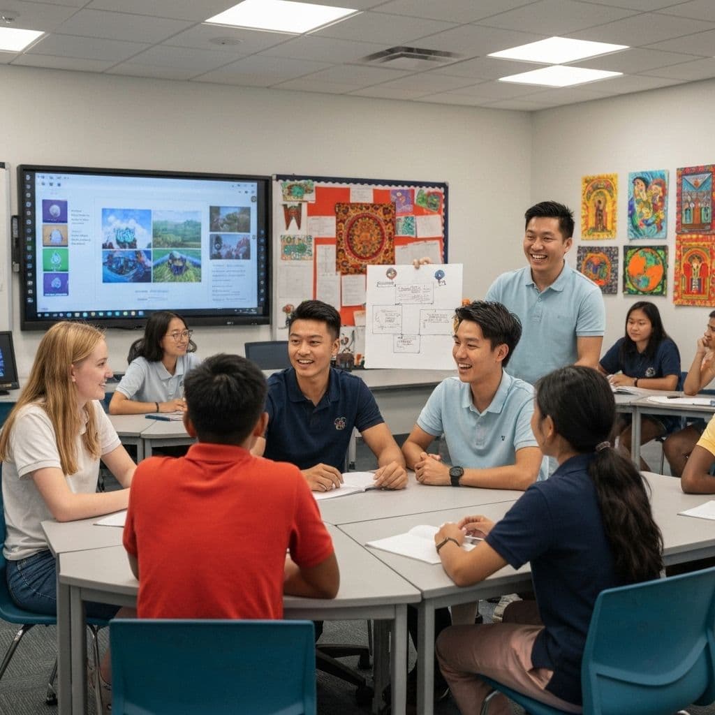 Students in international school classroom