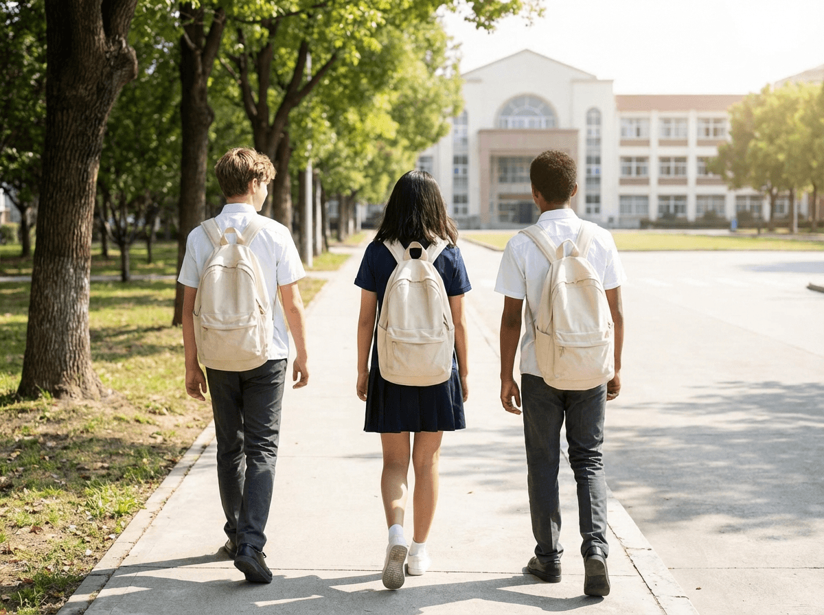 Students walking to international school